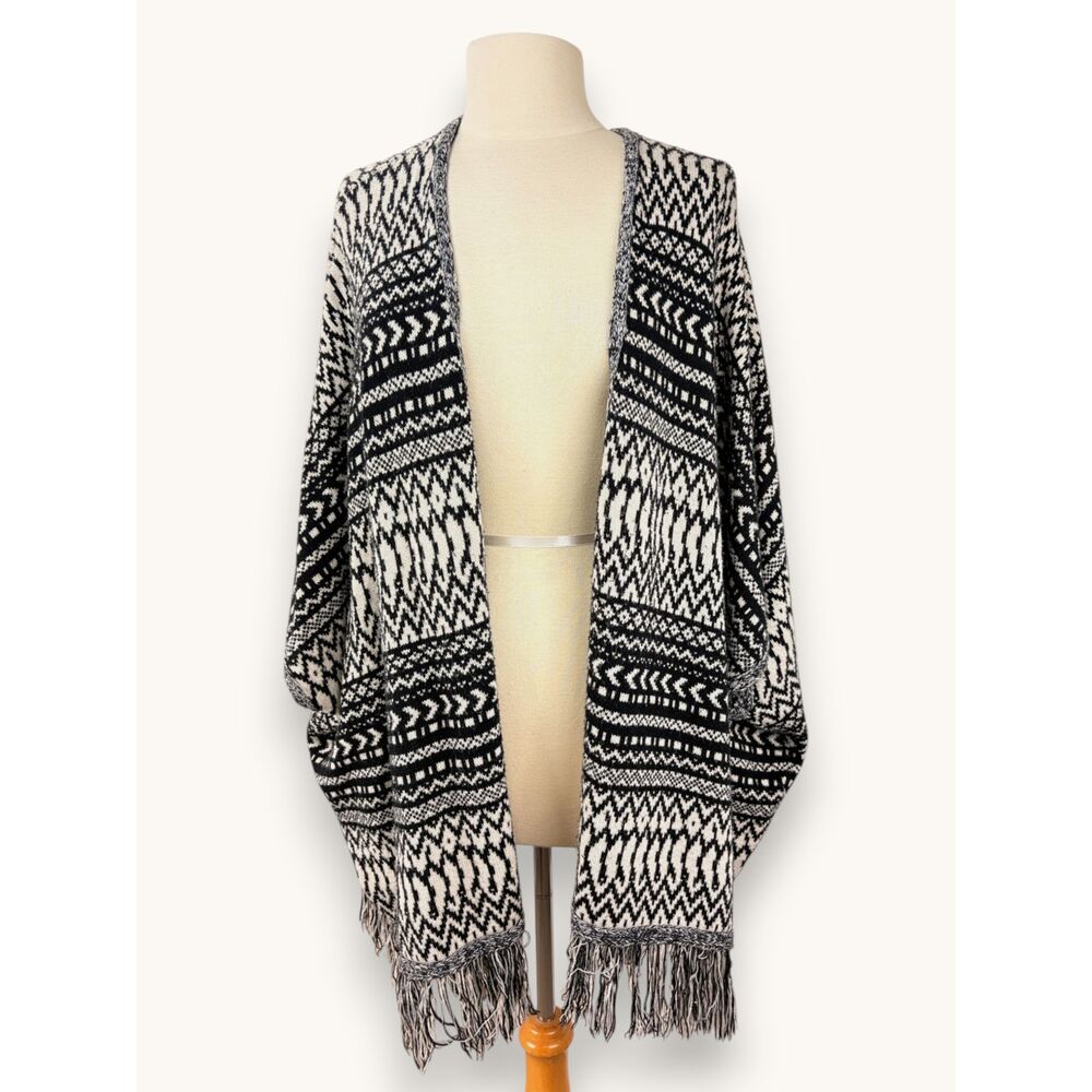 I Joah Boho Nordic Geometric Fringe Cardigan Wrap L